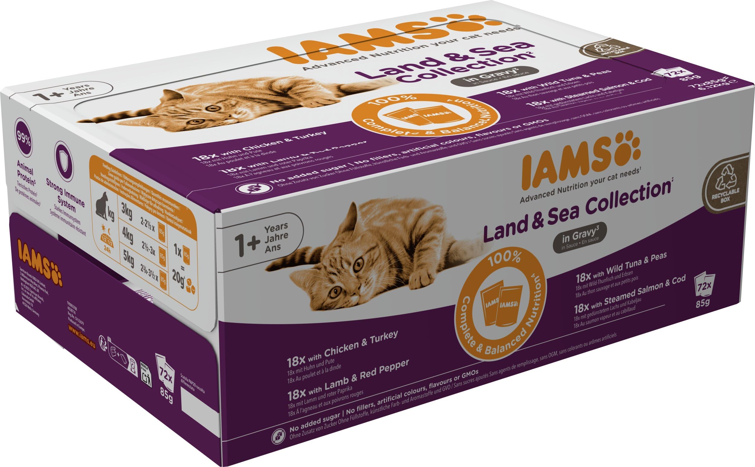 IAMS Delights Land & Sea Collection Katzenfutter Nass, 72 x 85 g | Multipack | mit Fleisch und Fisch Sorten in Sauce | Nassfutter für Katzen | ab 1 Jahr