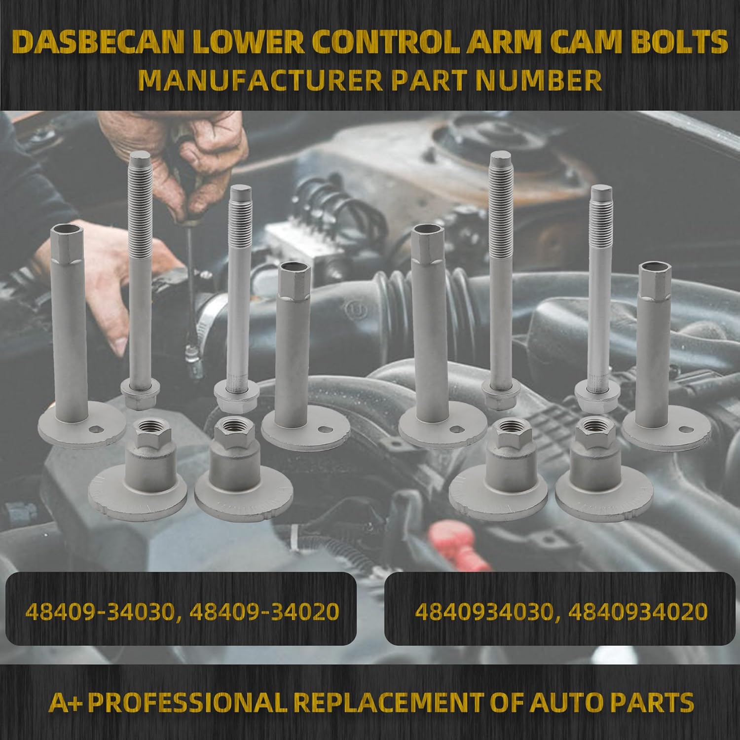 Dasbecan Lower Control Arm Cam Bolts Kit Compatible with Toyota Tundra Sequoia 2000-2007, Front Alignment Camber Toe Adjustment Bolts Replaces# 4840934020 4840934030,2 Pack for Both Side