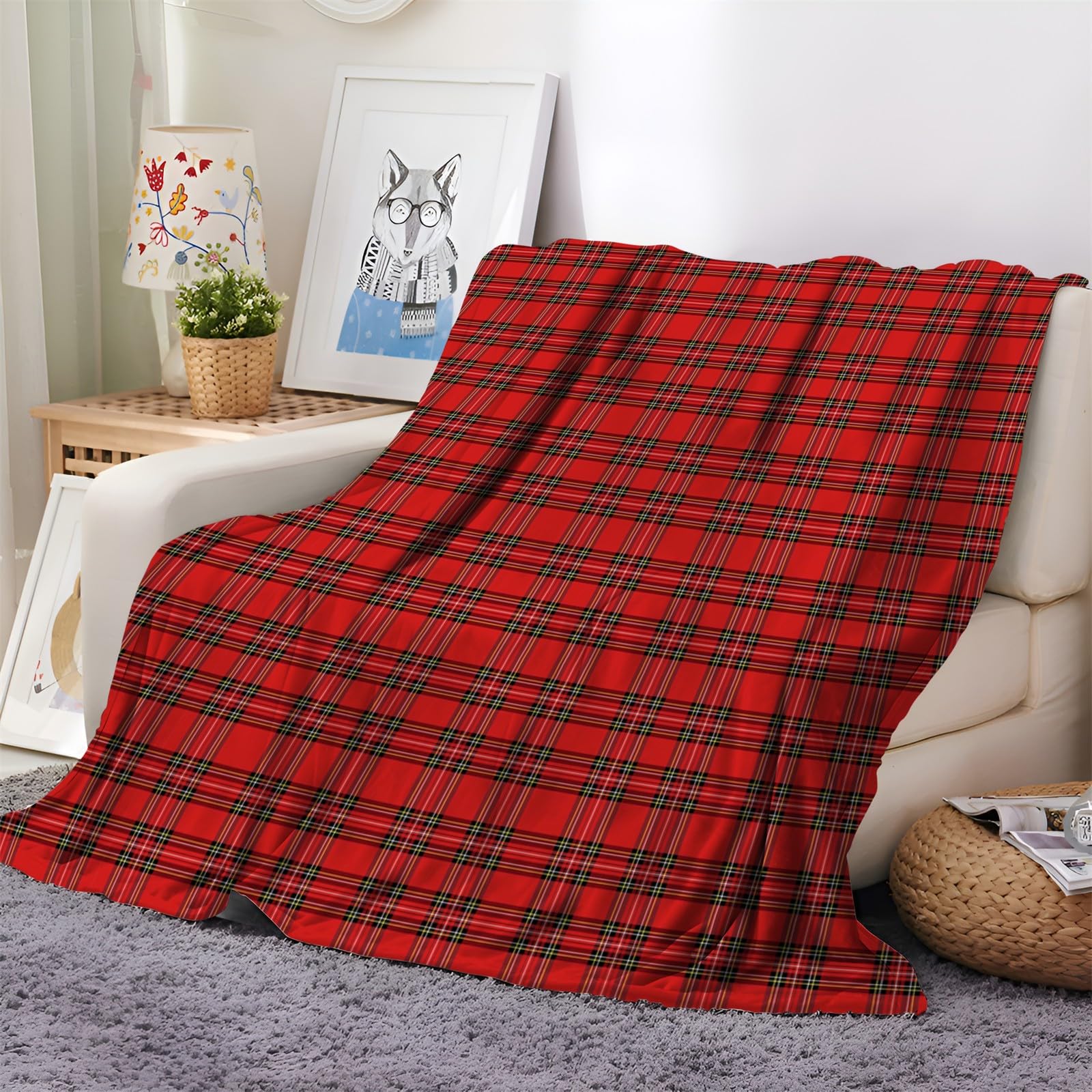Coperta Plaid in Flanella di Pile Motivo scozzese rosso 180x200 cm Super Morbida e Calda Coperta in Microfibra Letto Matrimoniale Singolo, Coperte per Bambina Bambino Regalo