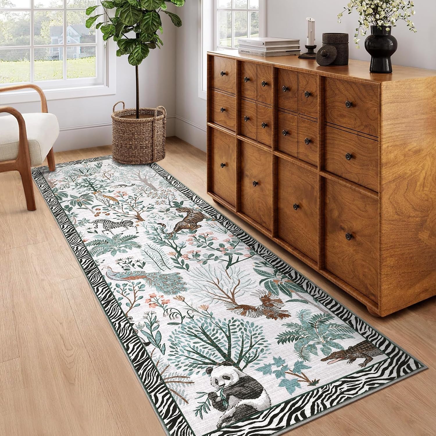 Washable Rug 2x6 Runner Rug Jungle Kitchen Rugs Non Slip Rugs for Entryway Bedside Carpet Animal Stain Resistant Carpet Low Pile Floor Cover for Bathroom Laundry Room，Beige
