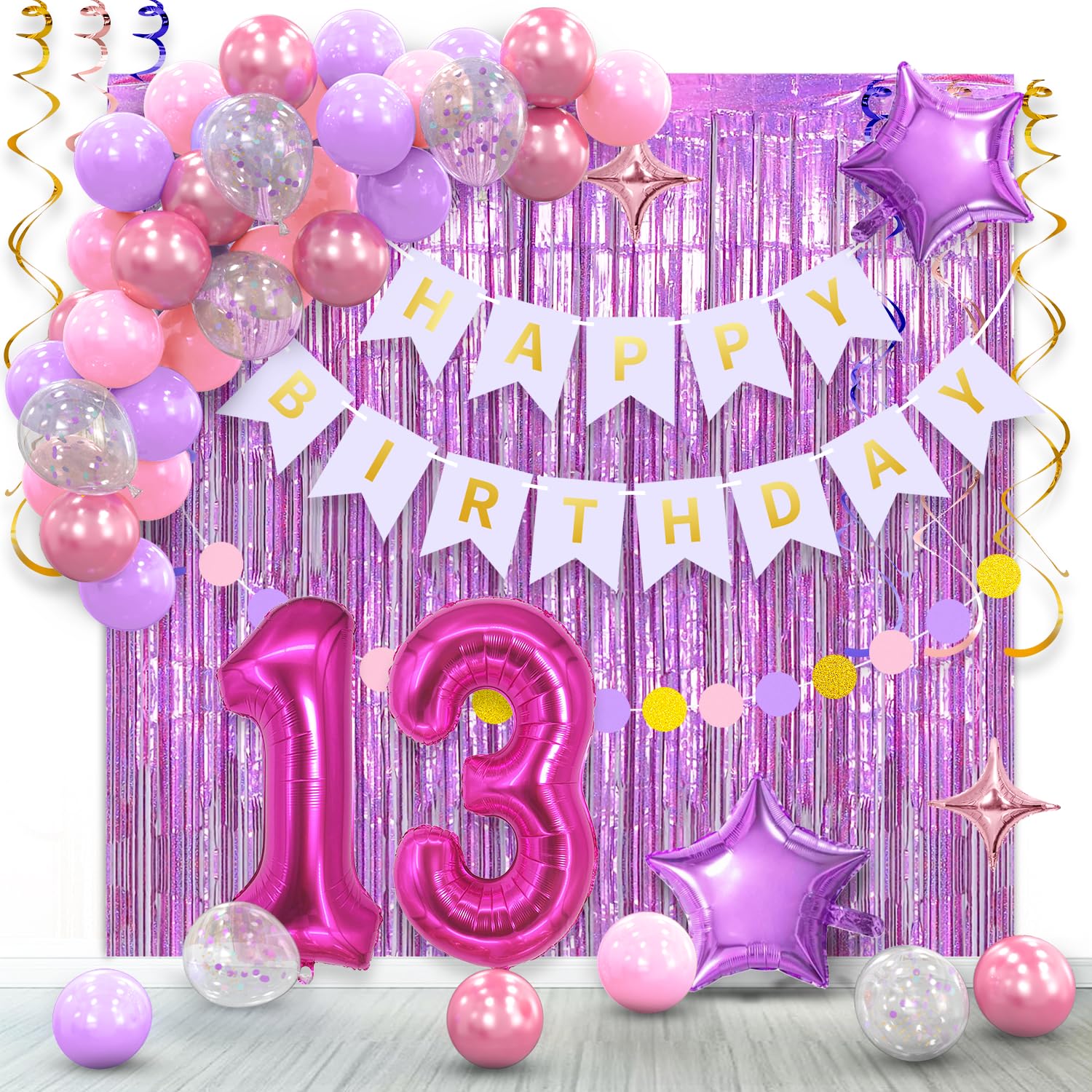 Photo 1 of 13th Birthday Decorations for Girls Pink Purple - Happy 13th Birthday Party Supplies,13 Year Old Thirteen Birthday Decor, Happy Birthday Banner, Foil Backdrops,Garland,Number 13 Balloons.