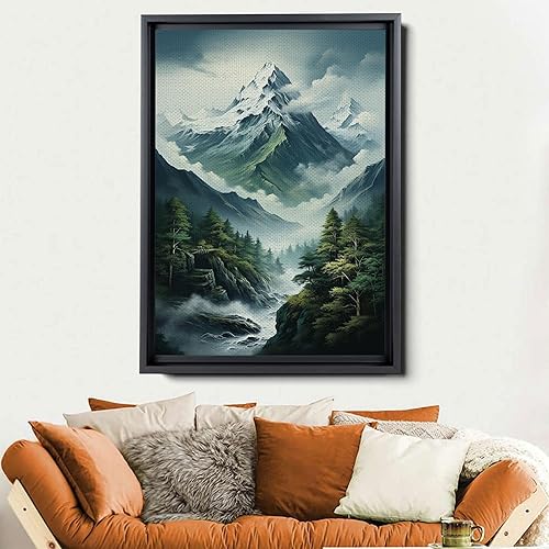 Miniatura 6 de DustinWay Framed Canvas Print Wall Art Set of 3 Green Forest Mountain Photography Modern Art Minimalist Nature Decor