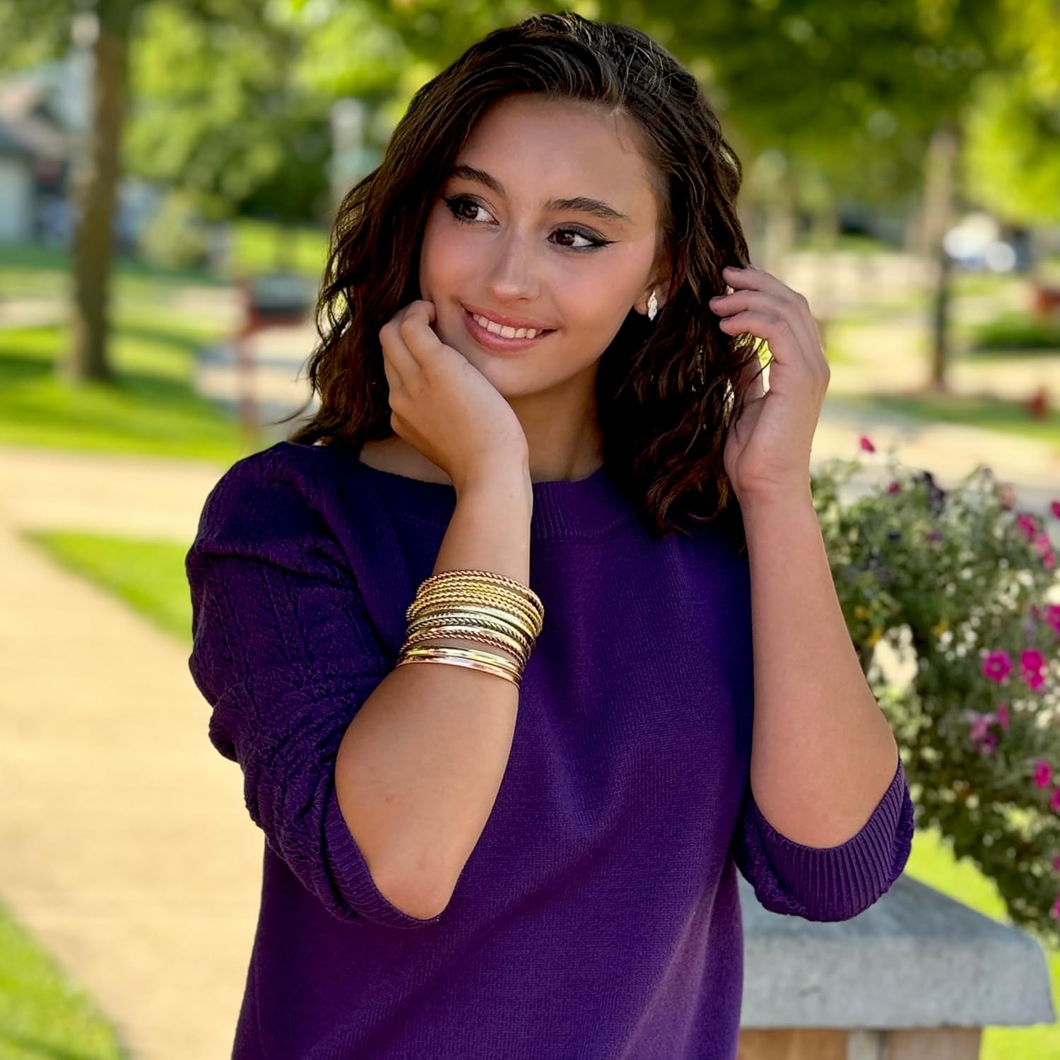 16Pcs Gold Bangle Bracelets for Women - Multi Layer Stackable Textured Bracelets Boho Jewelrys Set. - Image 2