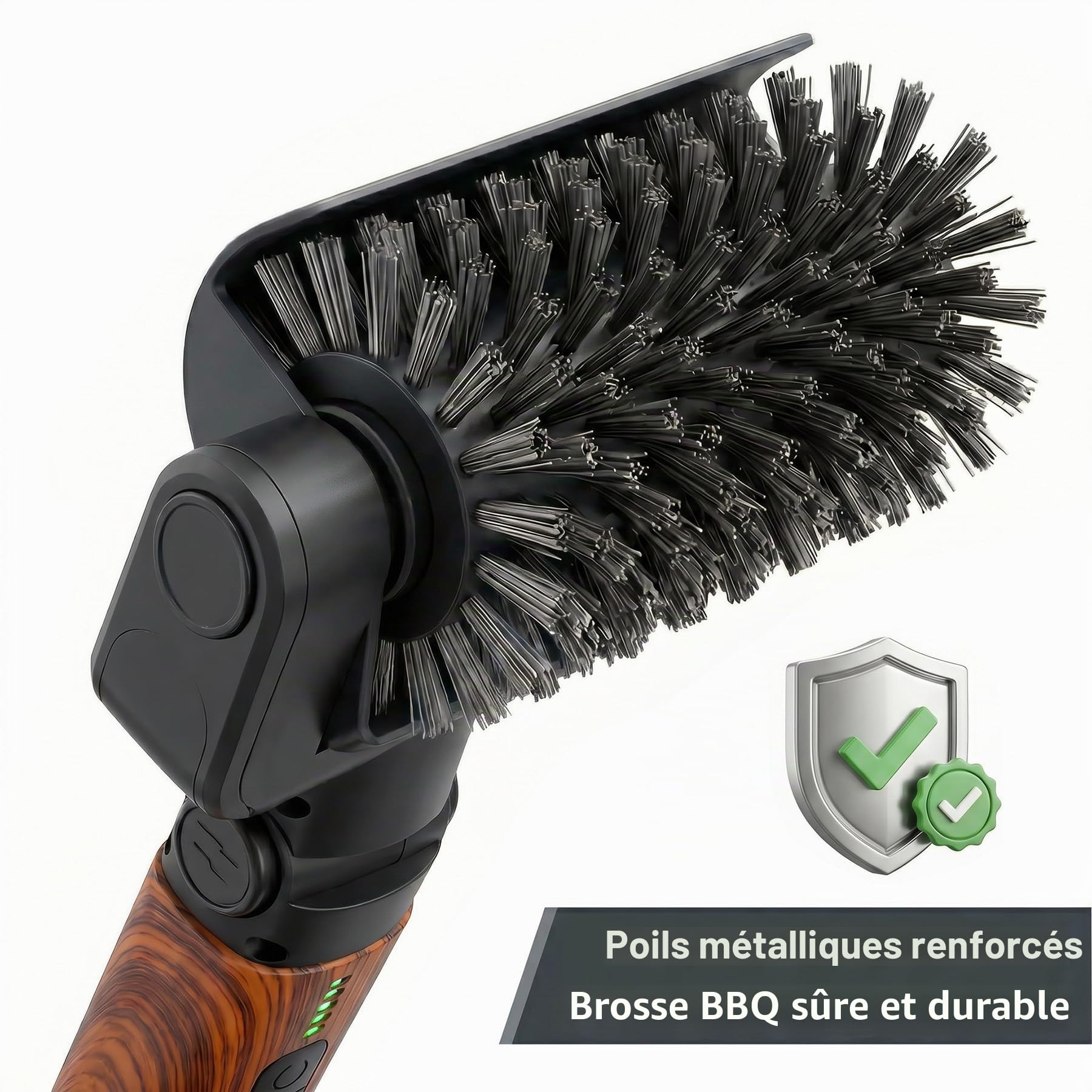 Set de brosse de barbecue électrique 3 en 1 (Revêtement en bois rouge) | Sans fil, rechargeable, imperméable, nettoyant pour barbecue, accessoire de barbecue professionnel