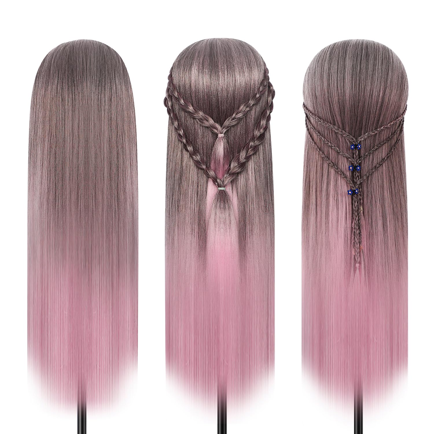 Styling Head 28 inch Training Head 100% Synthetic Fibres Hairdressing Head Hairdresser Training Heads with Free Clamp and DIY Braiding Set (Gradient powder) - Image 2