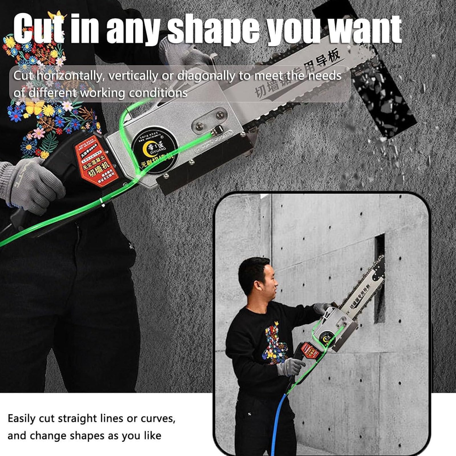 Cortador de pared eléctrico, sierra de pared sin polvo con supresión de polvo alimentada por agua para ranurar hormigón, ladrillo, granito, corte de mármol, 48 cm de longitud, máquina de corte