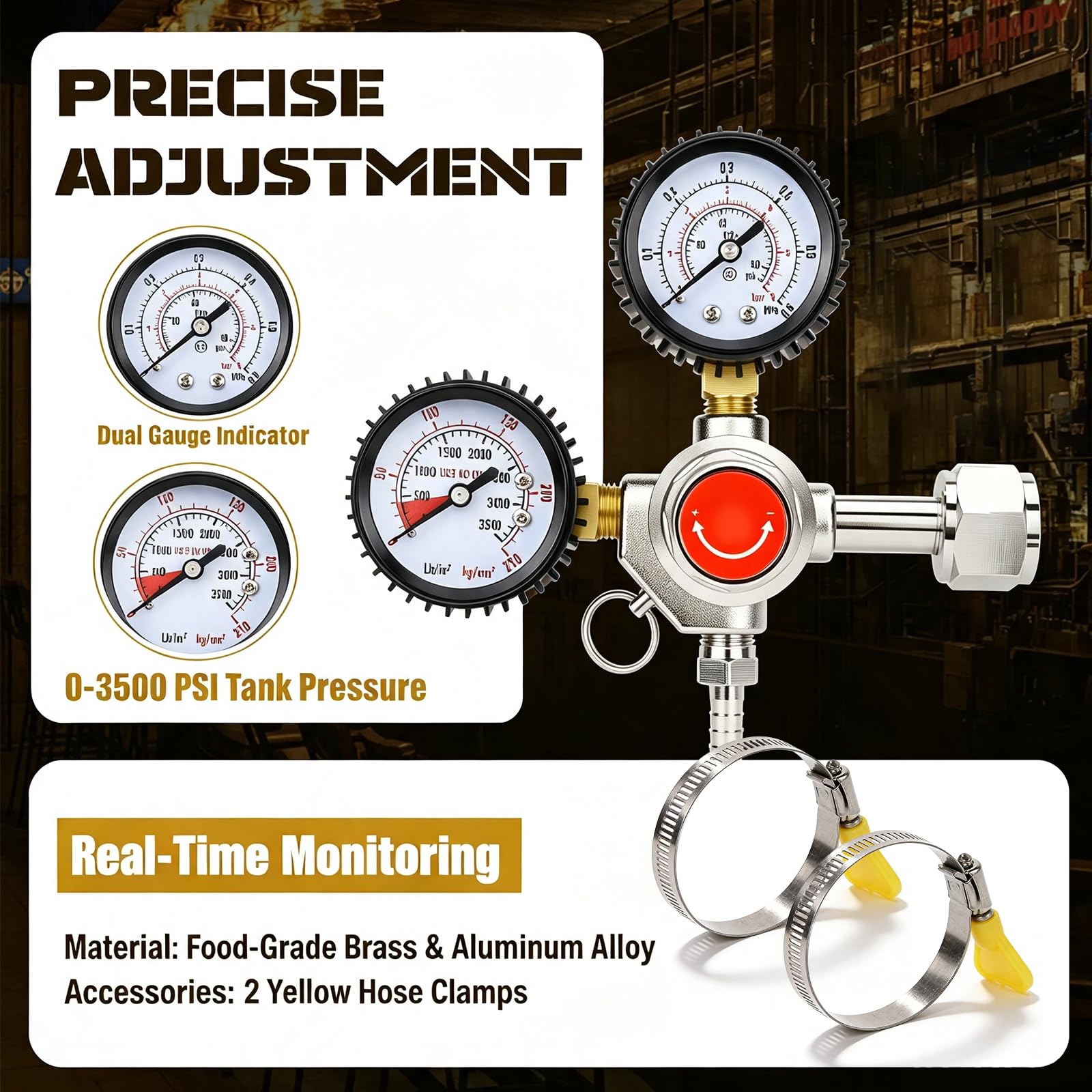 CO2 Druckminderer, W21.8 Druckminderer Co2 Druckregler mit Doppelmanometer und Druckbegrenzungsventil für Biermaschine, Bierbrauen & Bierzapfanlage, Home Brew Gasleitung Zubehör