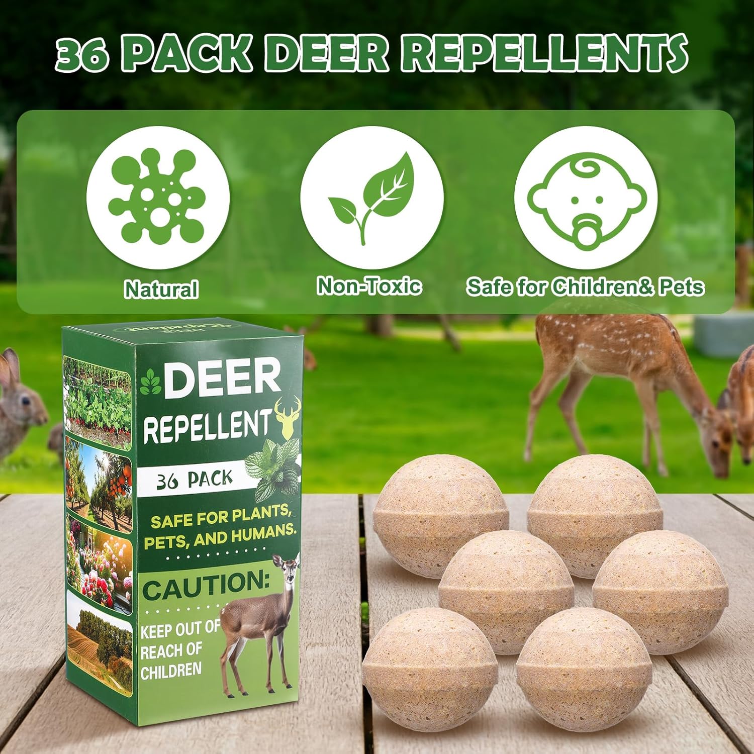 36 Pack Deer Repellent Rabbit Repellent Outdoor Deer Deterrent Balls for Plants Garden Tree Yard Repeller Keep Out (Brown)