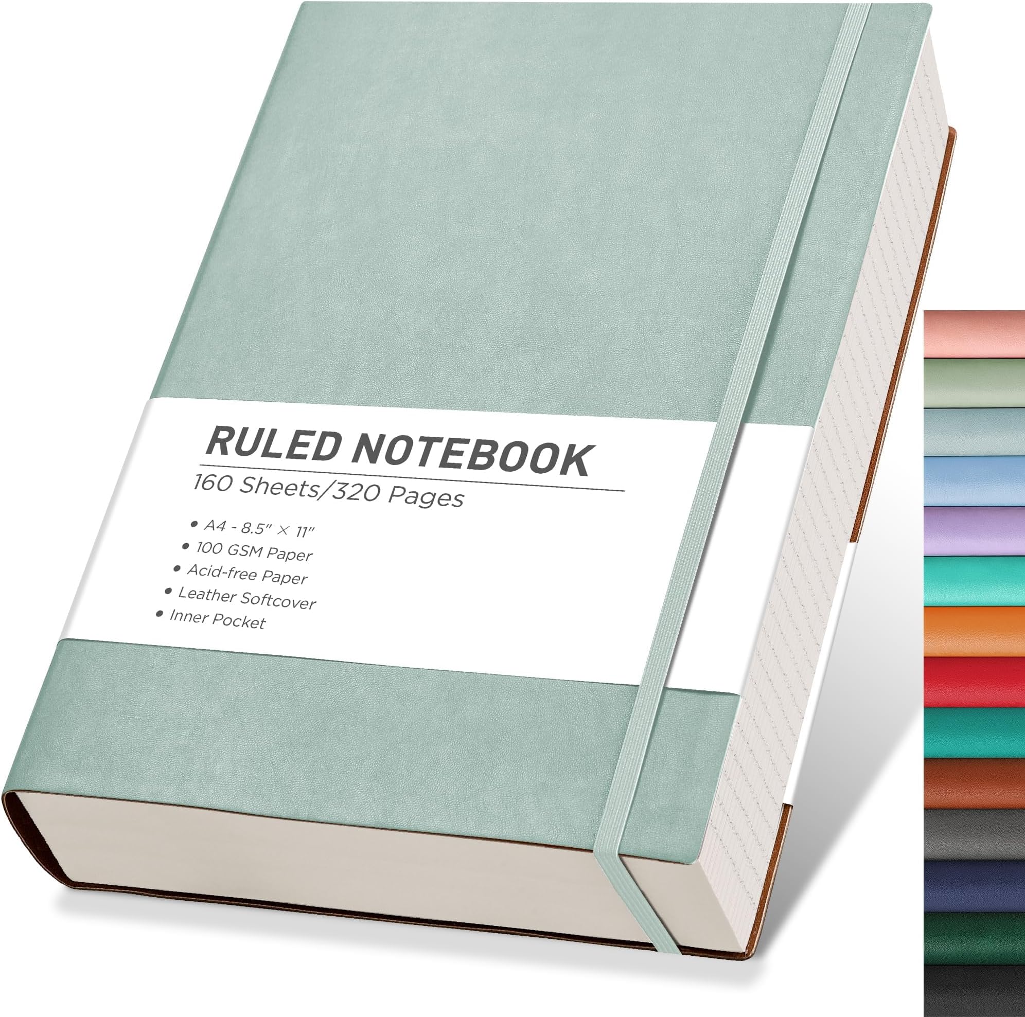 RETTACY Lined Journal Notebook, 320 Pages, A4 Large Size (8.5'' x 11''), for Men & Women, Journaling, Writing, Work & Office, Leather Softcover, 100 GSM Thick Paper (Blue-gray)