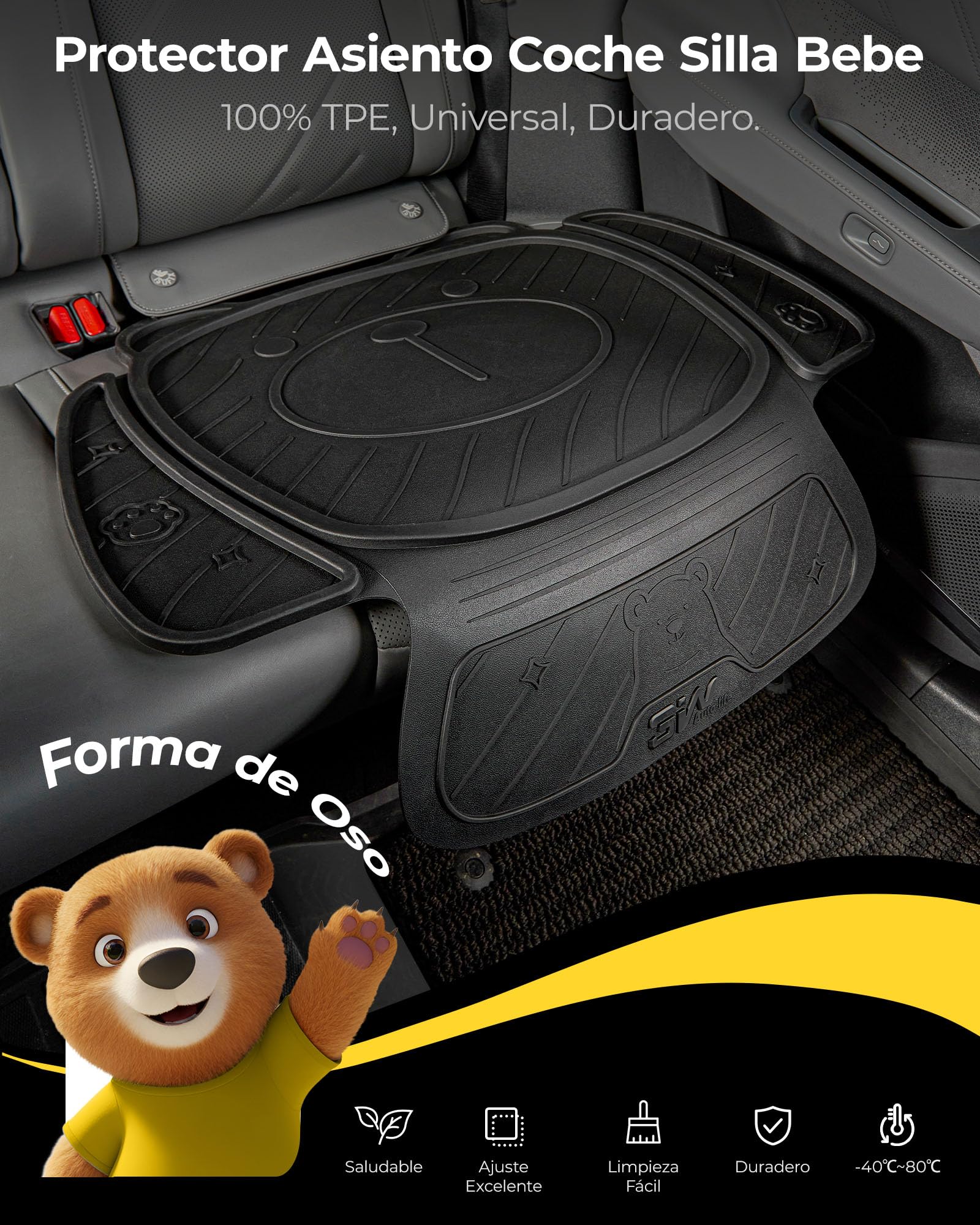 3W Protector Asiento Coche Silla Infantil, Cojín para Silla de Seguridad Infantil para Todo Clima, Forma de Oso, Impermeable, Antideslizante, Limpieza Fácil, Accesorio de Coche