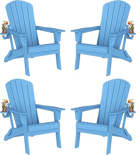 Vista 67 de Plawdlik Adirondack Silla plegable y cómoda, probada por SGS, textura de madera con portavasos, polietileno de alta densidad resistente a todo tipo