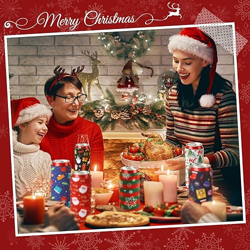 Miniatura 5 de Maxcheck 16 fundas para enfriar latas de cerveza navideñas, divertidas fundas de neopreno para latas de Navidad, termoenfriadores plegables,