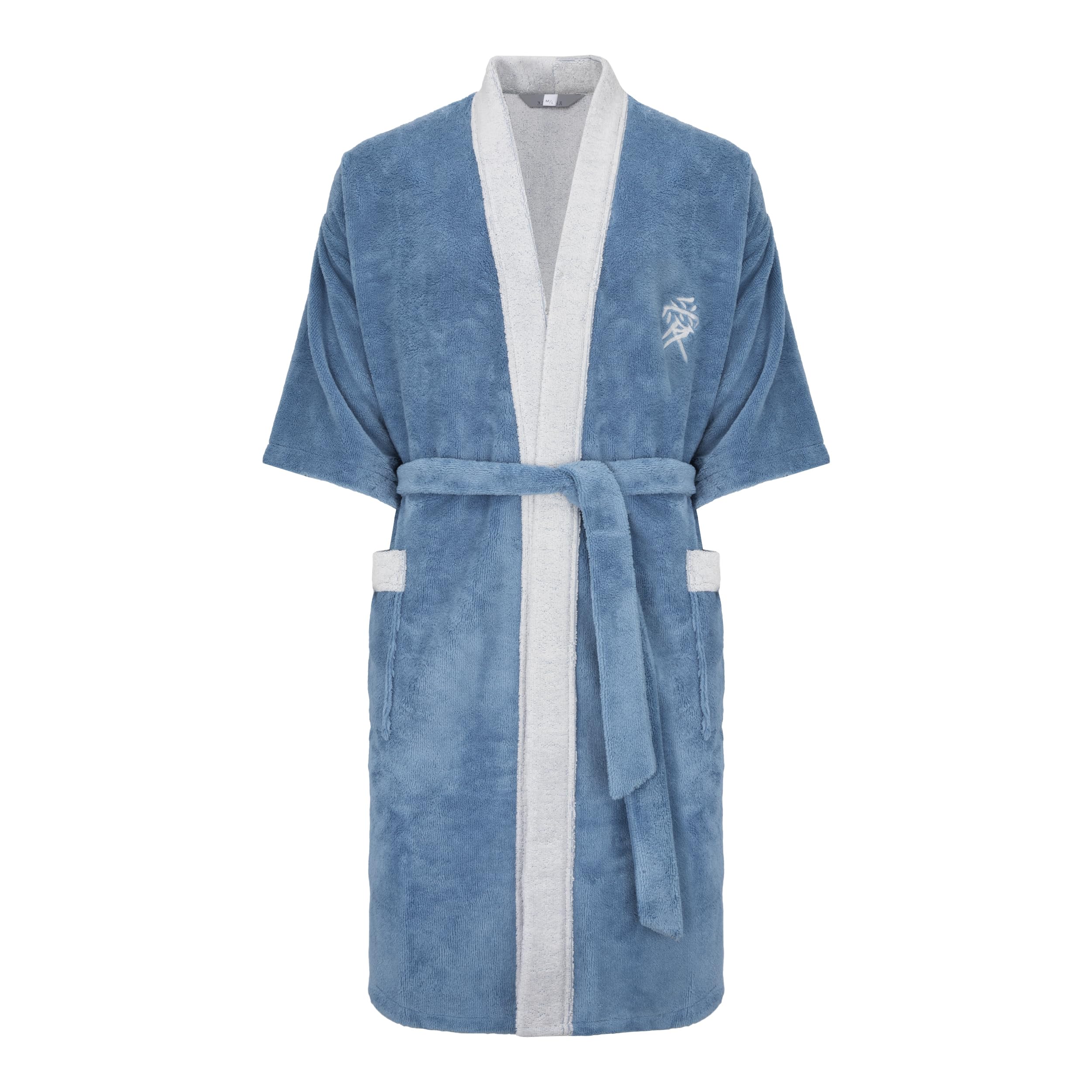 Revise RE-860 Men's Kimono Bathrobe with Bamboo Fibre with Embroidery, blue, 3XL-4XL