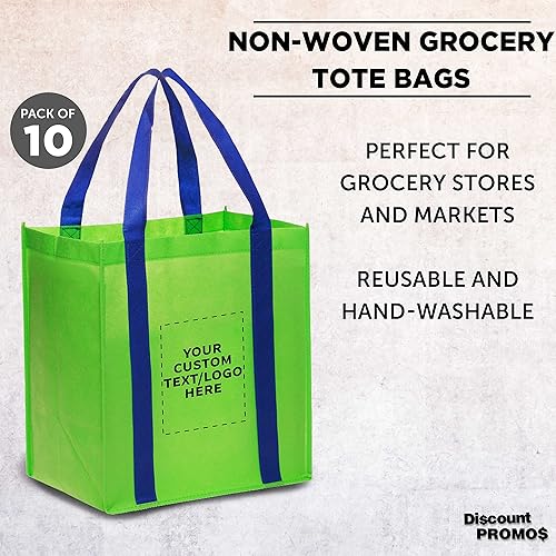 Miniatura 3 de DISCOUNT PROMOS Juego de 10 bolsas de compras no tejidas personalizadas, paquete a granel personalizado, reutilizables, ideales para compras,