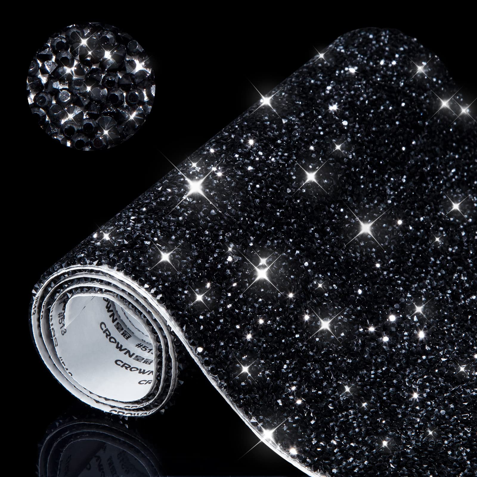 Calcomanías de diamantes de imitación brillantes para manualidades, calcomanías autoadhesivas de diamantes de imitación de cristal para bricolaje, teléfono, coche, decoración del hogar (negro, 7.87 x