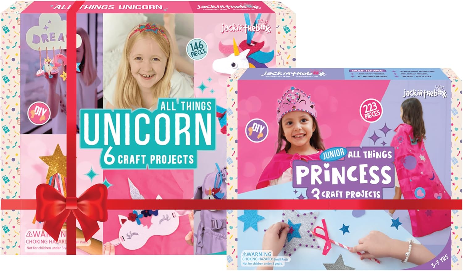 Jack in the Box Gift for Little Girls - Unicorn 6-in-1 & Princess 3-in-1 Craft Kit | Princess & Unicorn Themed Arts & Crafts for Girls | Ages 3-8
