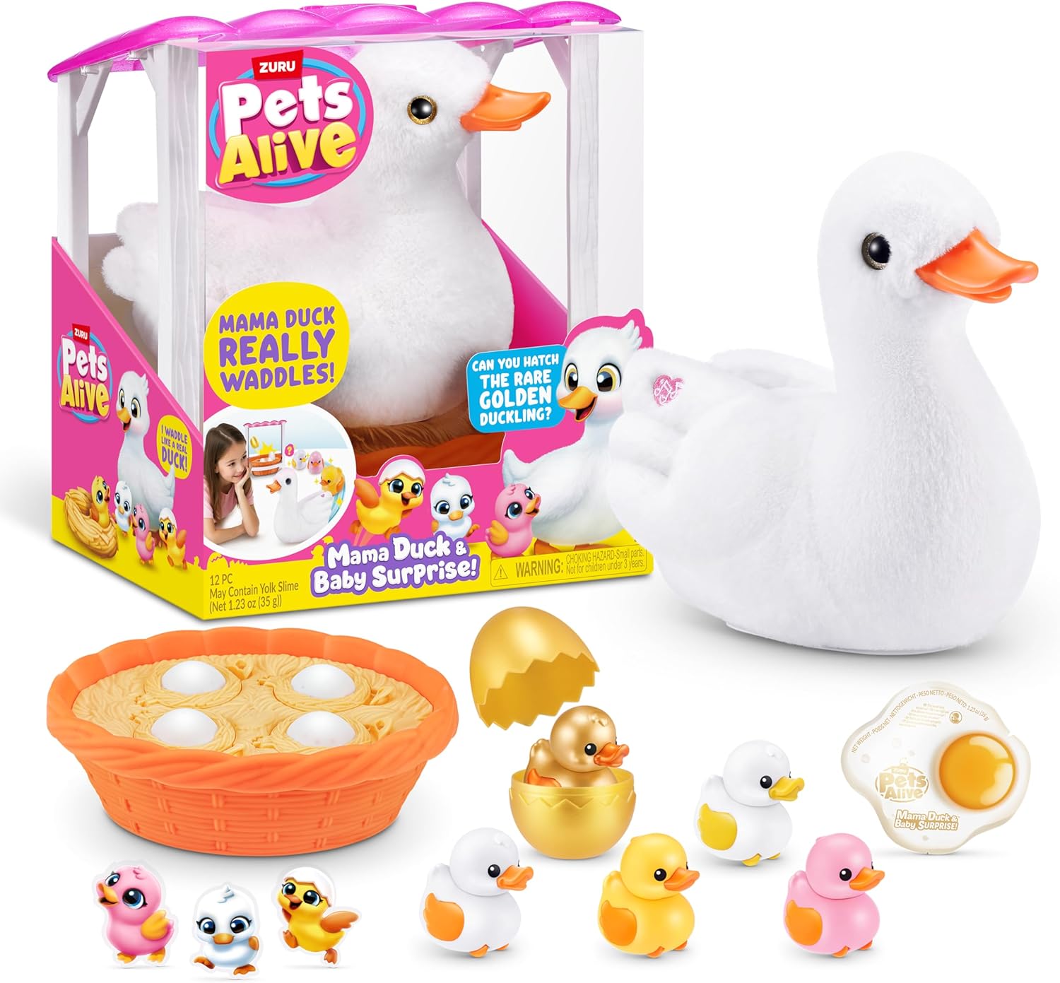 Pets Alive Mama & Baby Surprise set including Mama Duck, hatching eggs, and baby ducklings.