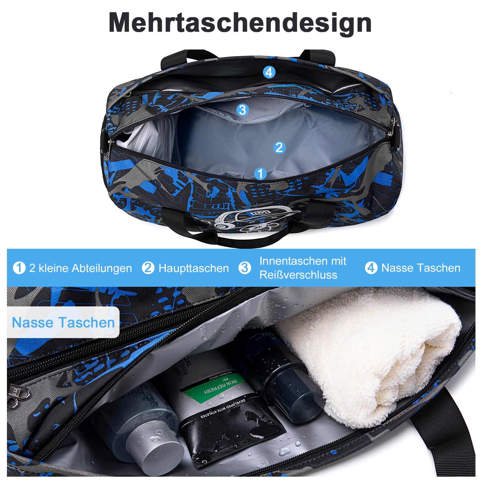 Borsa sportiva per bambini, borsa da nuoto per ragazzi e ragazze con scomparto per scarpe e scomparto per oggetti bagnati, borsa da bagno per adolescenti, piccola borsa da viaggio, borsa fitness