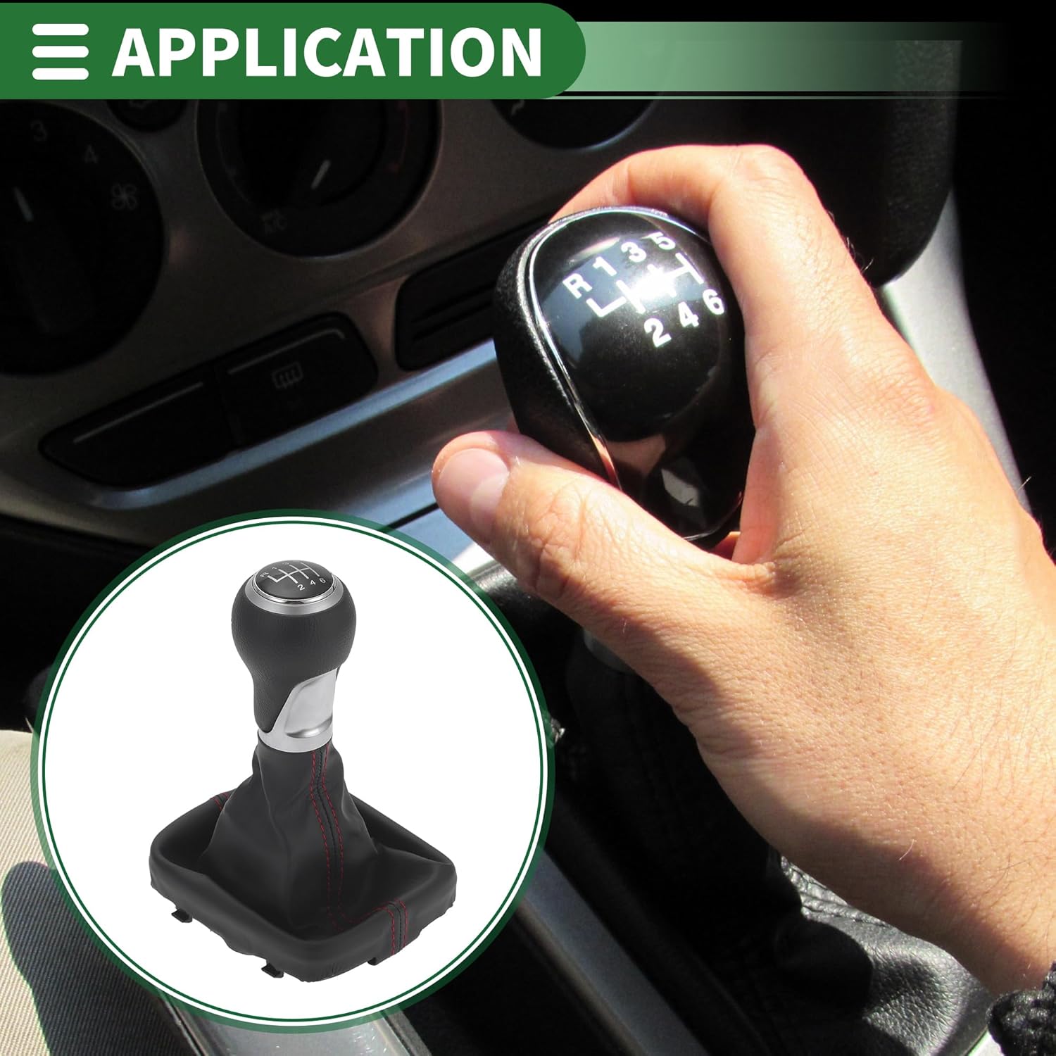 Motoforti 6 Speed Manual Gear Shifte Knob with Cover, Gearbox Stick Shifter Lever Knob, for Audi A3 8P 03-13, Plastic Faux Leather, Matte Silver Tone Red Black