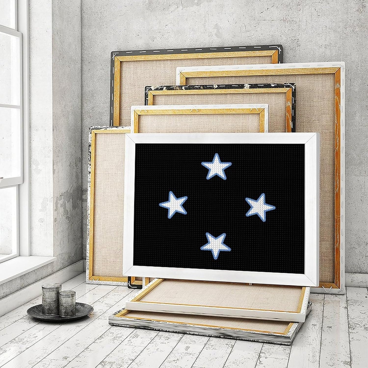 Federated States of Micronesia Flag Logo Printed Diamond 5D Painting Kits DIY Full Drill Crafts for Home Wall Decor 16x20 Inch White Wood 50 * 40cm