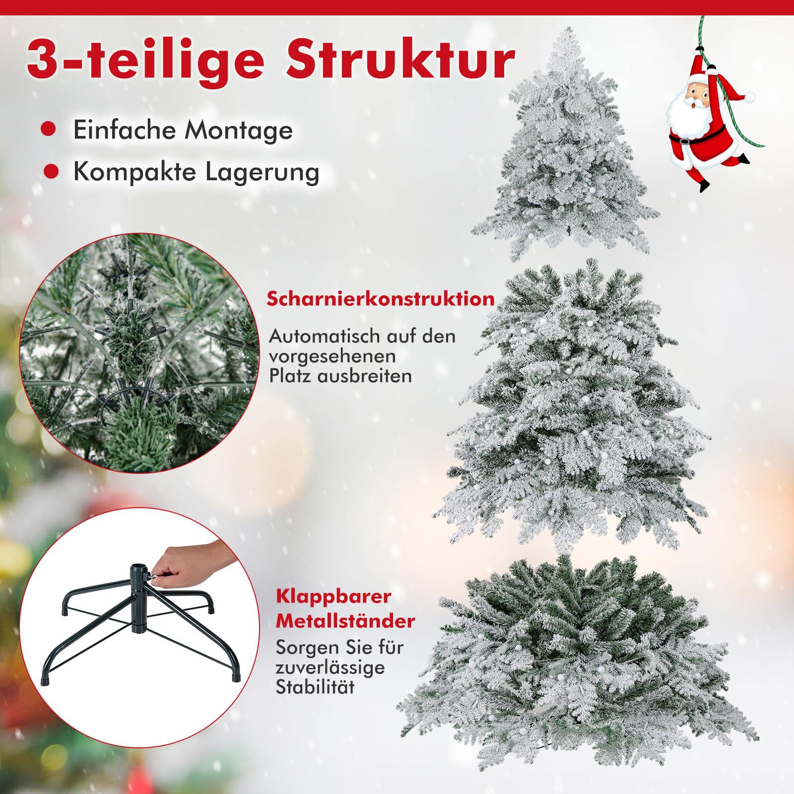 GYMAX Künstlicher Weihnachtsbaum, Schnee-Tannenbaum mit 260/320 warmweißen LED-Lichtern, 130/160 Kugellichtern & 8 Modi, LED Christbaum für Innenhöfe, Veranden & Gärten (180 cm)