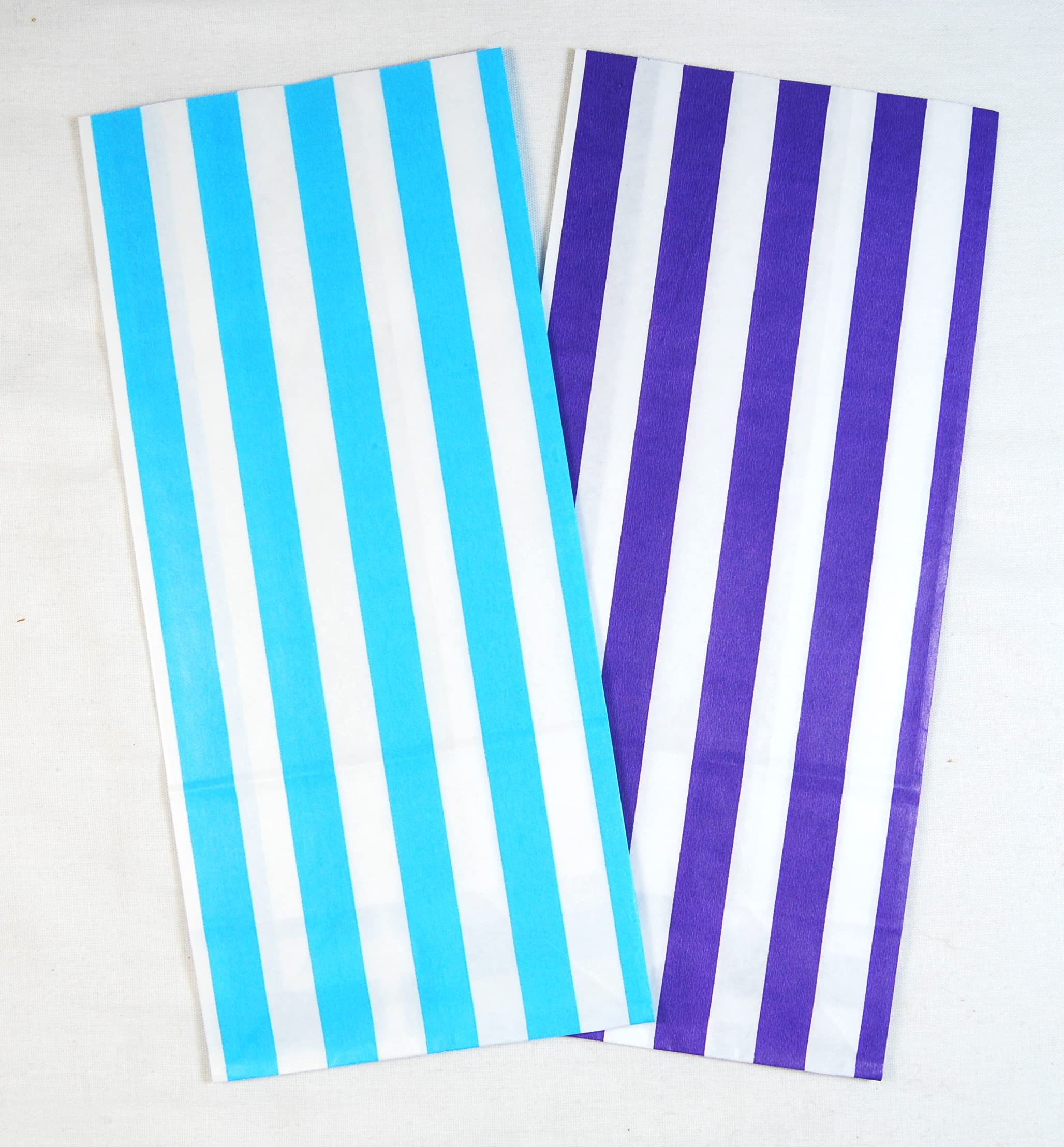 celloexpress 11cm x 24cm Paper Stripe Design Pick N Mix Candy Sweet Bags - Wedding Favour Cake Party Bags (Light Blue & Purple Stripes, Pack of 500)