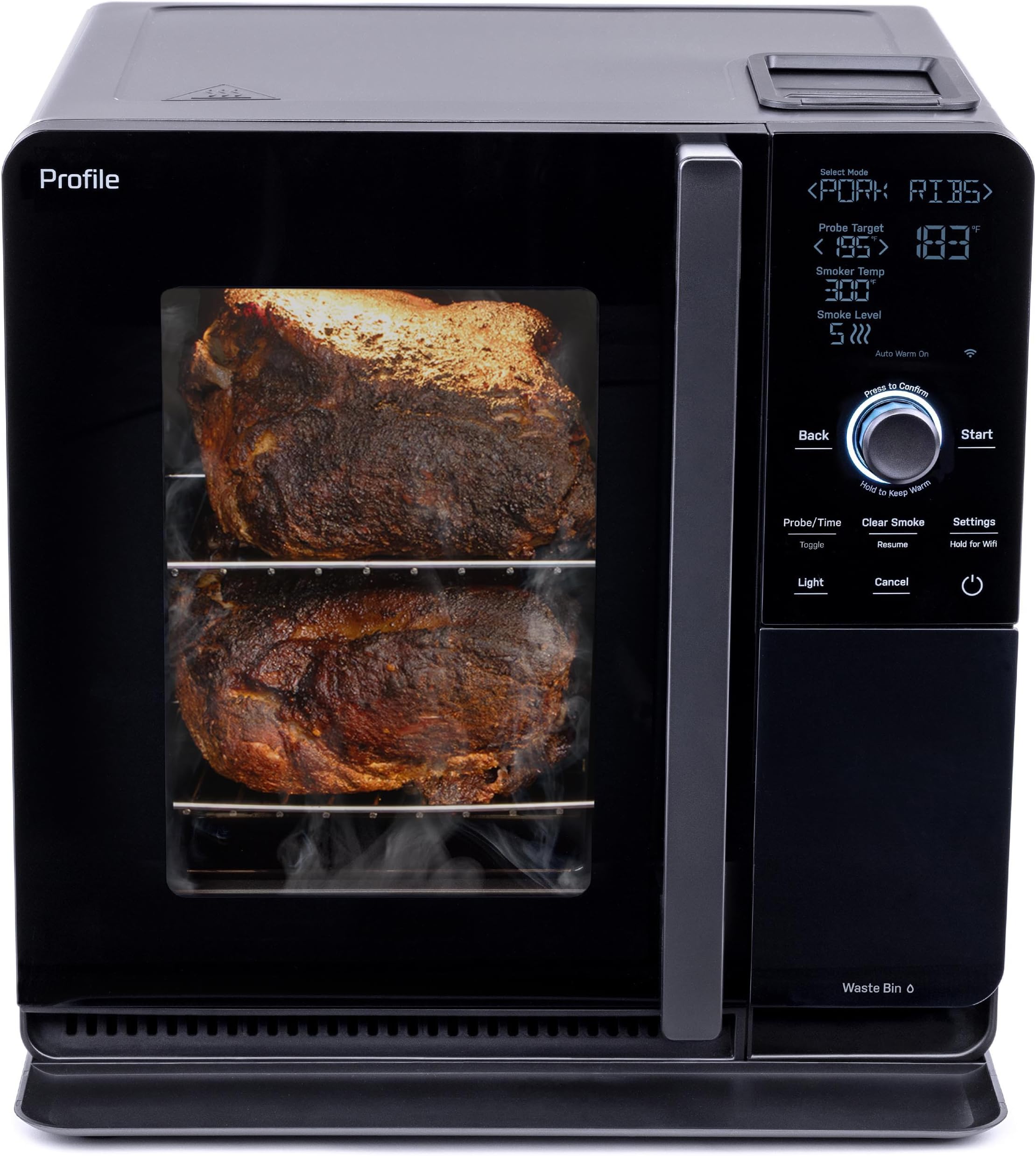 GE Profile Smart Indoor Smoker with Active Smoke Filtration, Precision Smoke Control, 5 Smoke Settings, WiFi Connected, Electric, Wood Pellet BBQ Countertop Small Appliance, Black