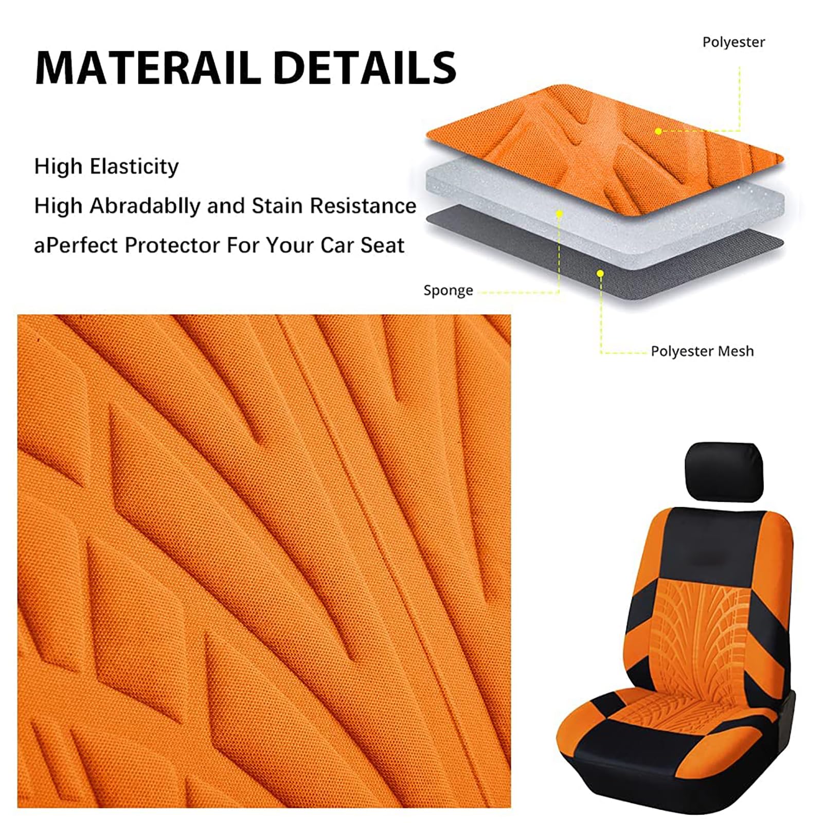MarxaN Ensembles Housses de Siège Voiture pour R-enault Captur -I /2014-2018, Coussin Siege Vant et Arrière Respirante Amovibles Antidérapante Intérieurs Accessoires,H/Orange