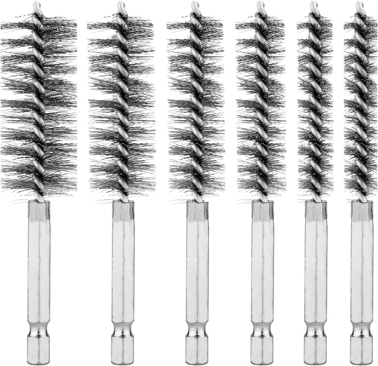 6pcs Stainless Steel Wire Bore Brushes, Wire Brush for Drill with 1/4 Inch Hex Shank Pipe Cleaning Brush Copper Pipe Cleaner Twisted for Power Drill