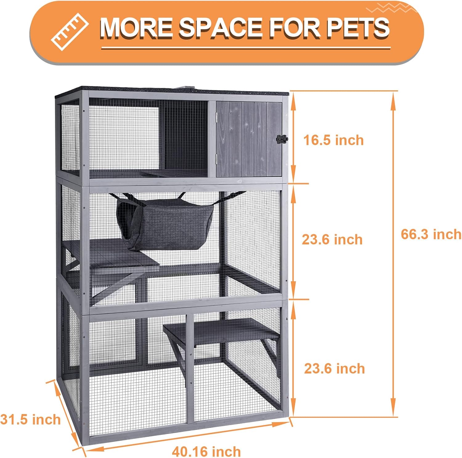 review X-ZONE PET Catio Wooden Cat House, Outdoor 3 Floors Cat Enclosure, Indoor Large Kitten playpen with Hammock & Resting Box, Cat Cage Waterproof Roof