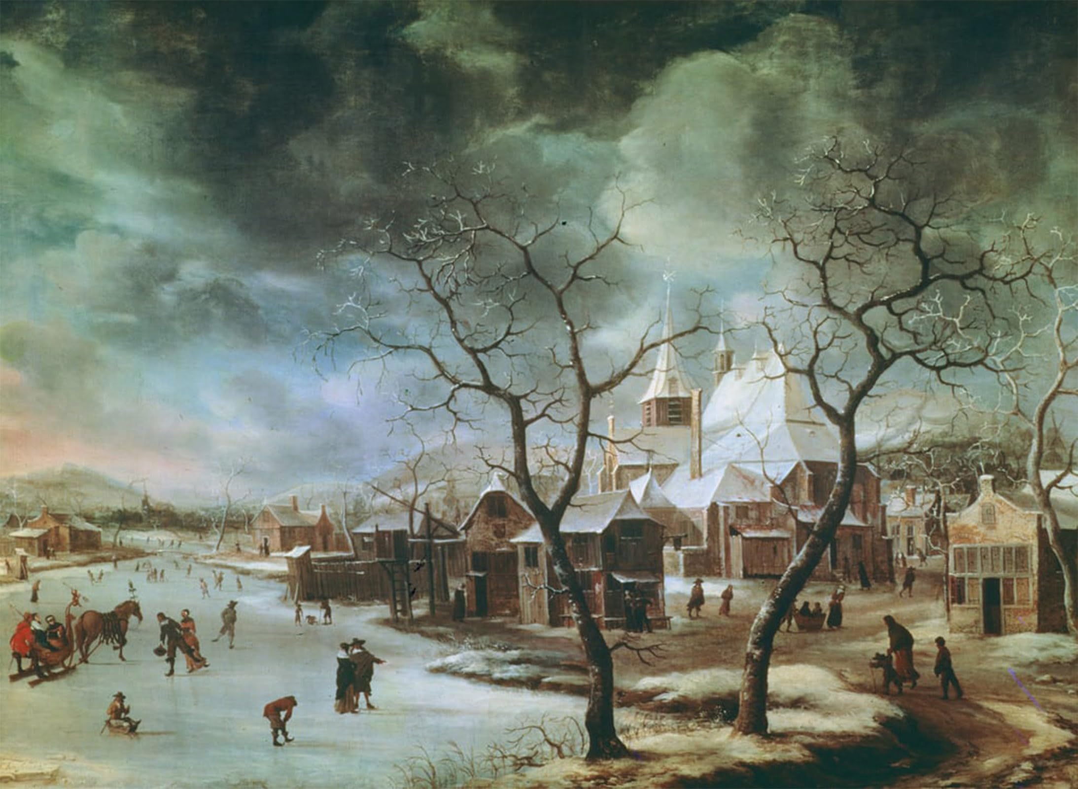 POSTERIIk Vintage Art Print Images Pictures Print Winter Scene by Jan Abrahamsz Beerstraten Modern Colour Posters for Office Home Decor 60x90cm