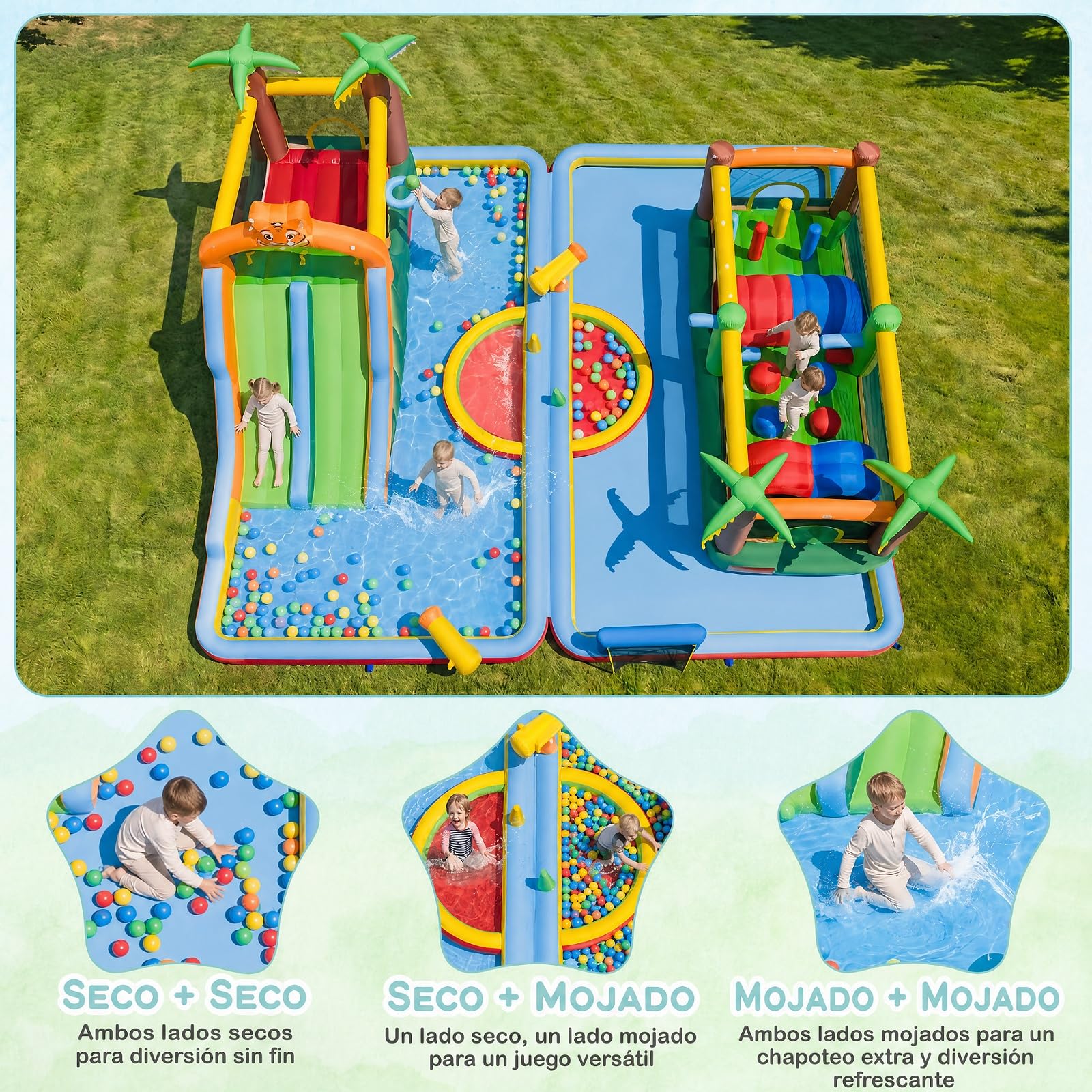 COSTWAY 9 en 1 Castillo Hinchable para Niños de 3-12 Años, sin Soplador