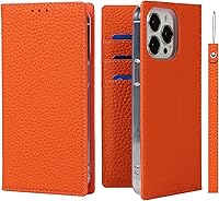 Vista 1 de iCoverCase Funda tipo cartera compatible con iPhone 13 Pro Max con ranuras para tarjetas, funda magnética de piel auténtica con bloqueo RFID, Naranja