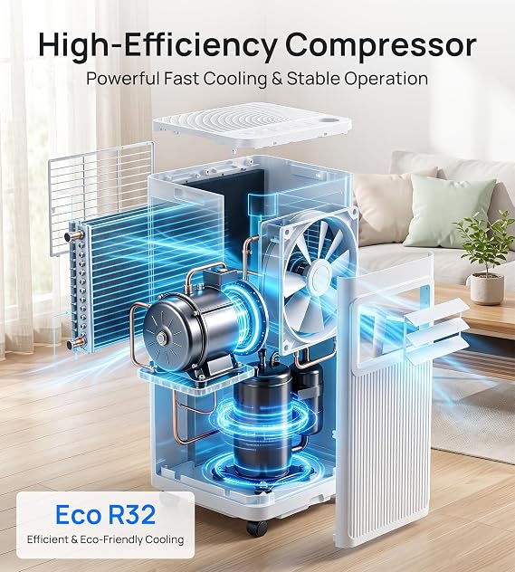 Uthfy 10,000 BTU Portable Air Conditioners, 4-in-1 Portable AC Unit with Cool, Fan, Dehumidifier, Sleep Mode, 24H Timer, Up to 450 Sq.Ft Air Conditioner for Home, Bedroom, Office, Window Kit & Remote