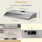 FIREGAS Hotte de portée 30 inch Sous Cabinet avec sans pinceau DC Moteur, 3 Ventilateur d'échappement de vitesse, LED Couvercle de cuisine en acier inoxydable avec filtre à charbon léger, cabriolet en acier inox
