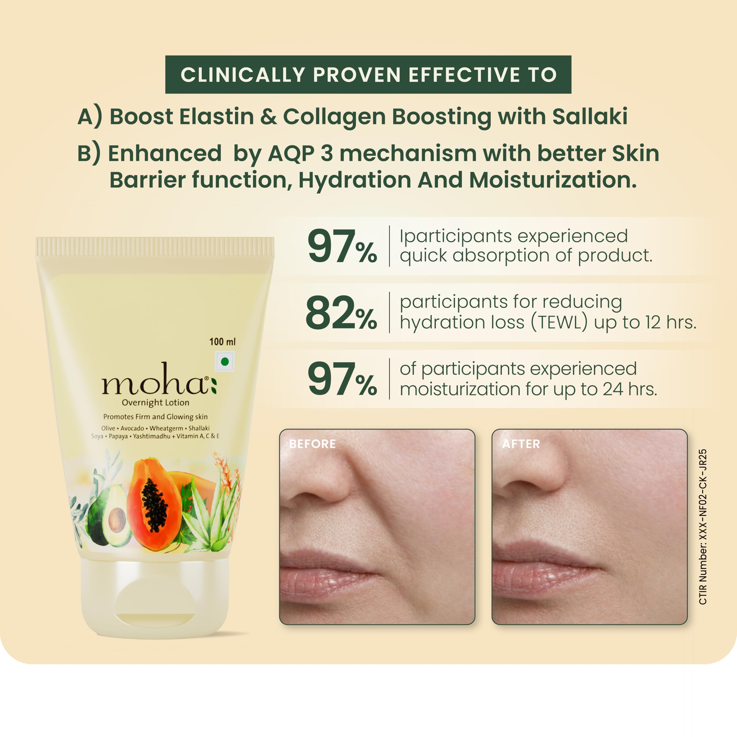 Moha Overnight Lotion with Aloe Vera, Avocado, Papaya, Vitamin C, E & a for Firm, Brightening, Even-Toned & Glowing Skin | Quick Absorbing, Hydrating & Non-Greasy Herbal Night Cream to Boost Collagen, Improve Elasticity & Nourish Skin | Reduce Dullness, Fine Lines & Promote Plump, Supple Complexion for Men & Women - 100 Ml (Pack of 1)