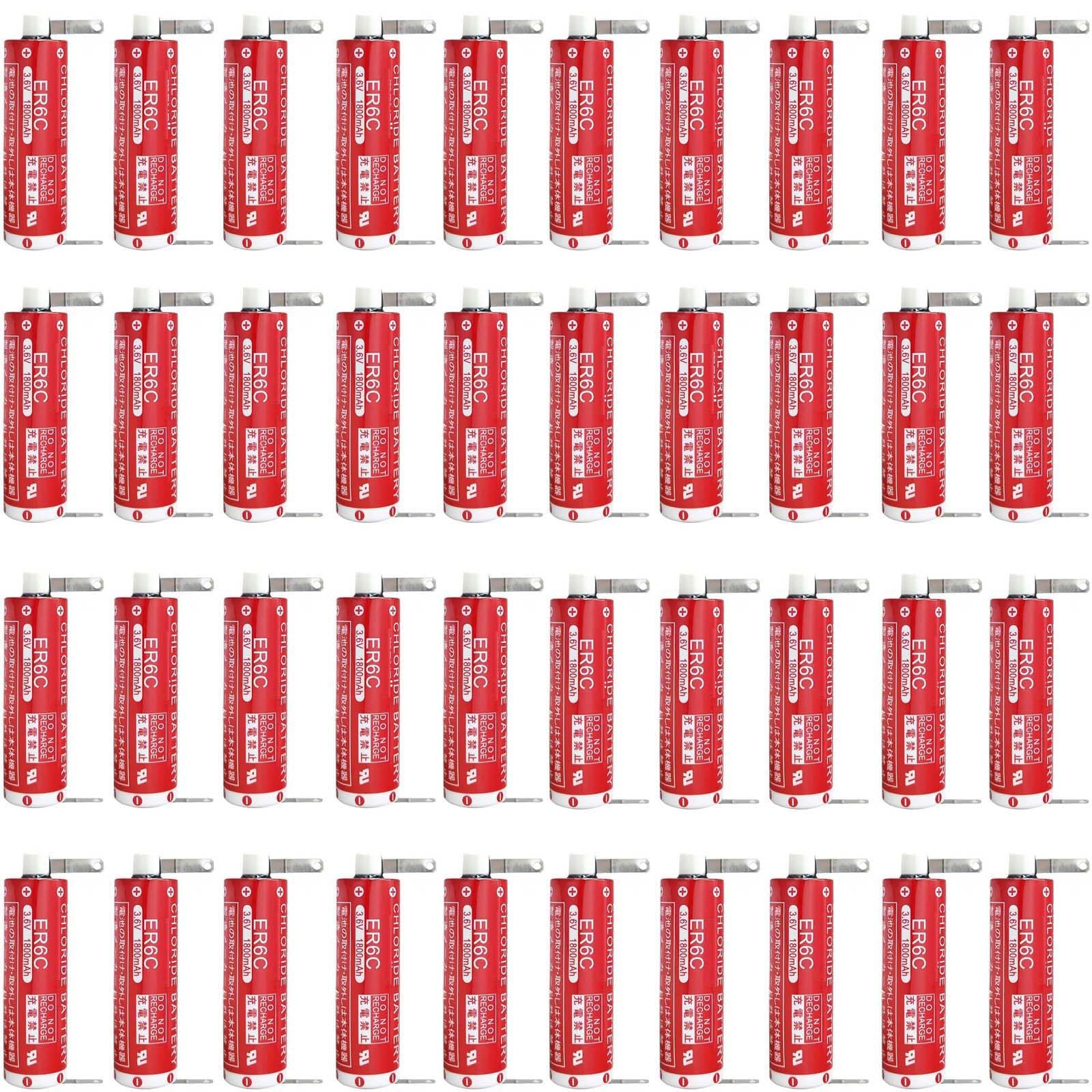 40 Pack ER6C 3 6V 1800mAh PLC Battery with Solder feet Replace for MAXELL ER6C 3 6V AA