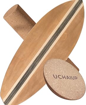 Maple Wood Balance Board with Roller and Half Ball Accessories - Dual-Mode Balance Trainer for Adults, Home Gym & Office Use, Surfboard Shape Design31.5 x 11.8in