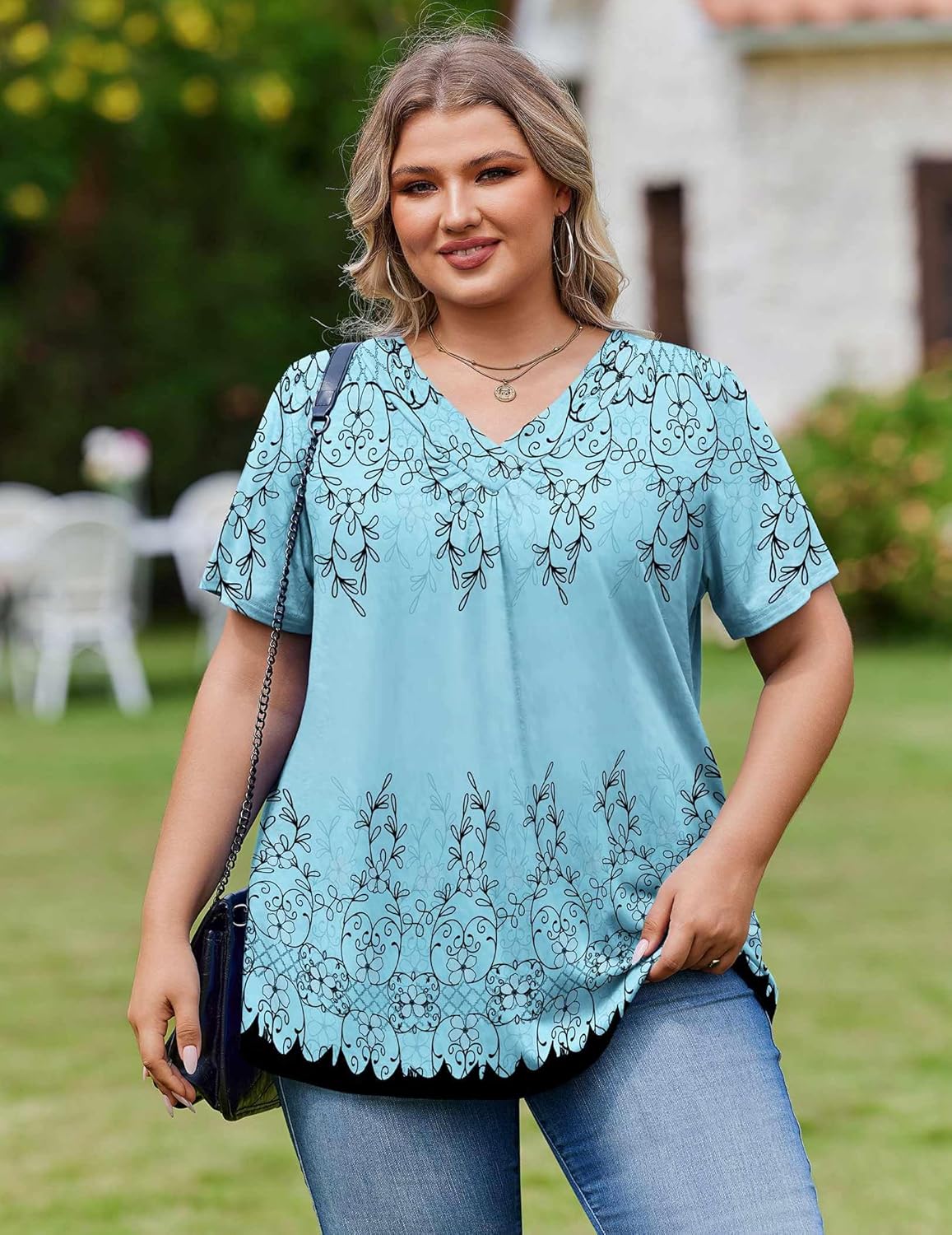 IN'VOLAND Womens Plus Size Tops Short Sleeve Summer V Neck Shirts Flowy Dressy Casual Tunic Blouses 1X-5X - Image 3