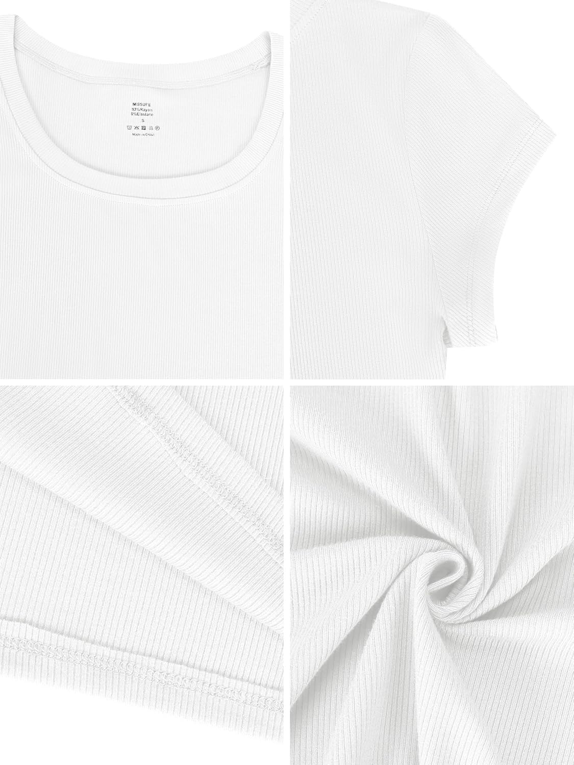 Missufe Women's Scoop Neck Short Sleeve Ribbed Knit Slim Fit Casual Basic T Shirt Crop Top 2025 Trendy Outfits - Image 6