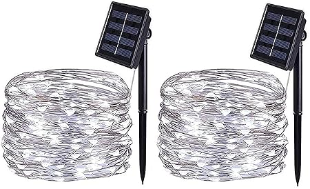 BOLWEO 2 Pack Solar Powered String Lights,Solar Fairy Lights,16.4Ft 50LEDS,Waterproof Wire Lighting for Indoor Outdoor Christmas Tree Halloween Home Garden Decoration(Cool White)