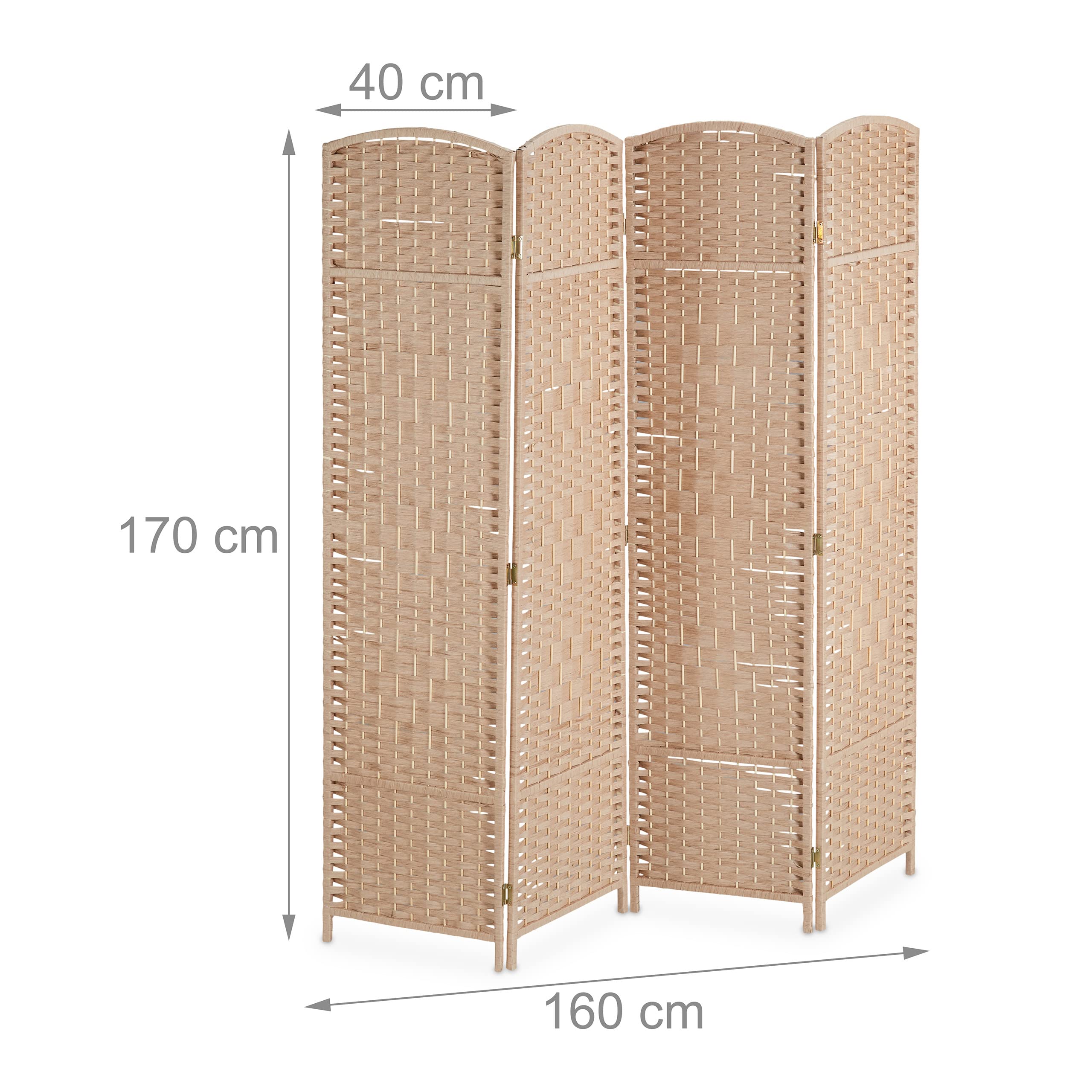 Relaxdays Paravent, 4-teilig, Raumtrenner faltbar, HxB 170x160 cm, Sichtschutz innen, Holz, Papierseil, Trennwand, Natur