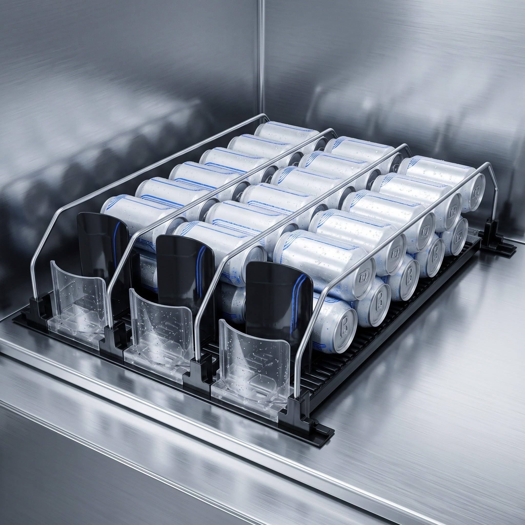 Hemobllo 3 Piezas Organizador de Bebidas para Refrigerador, Organizador de Botellas para Refrigerador, 300-310mm, Negro, Abs y Acero Inoxidable, Autoempujable, Fácil de Instalar,