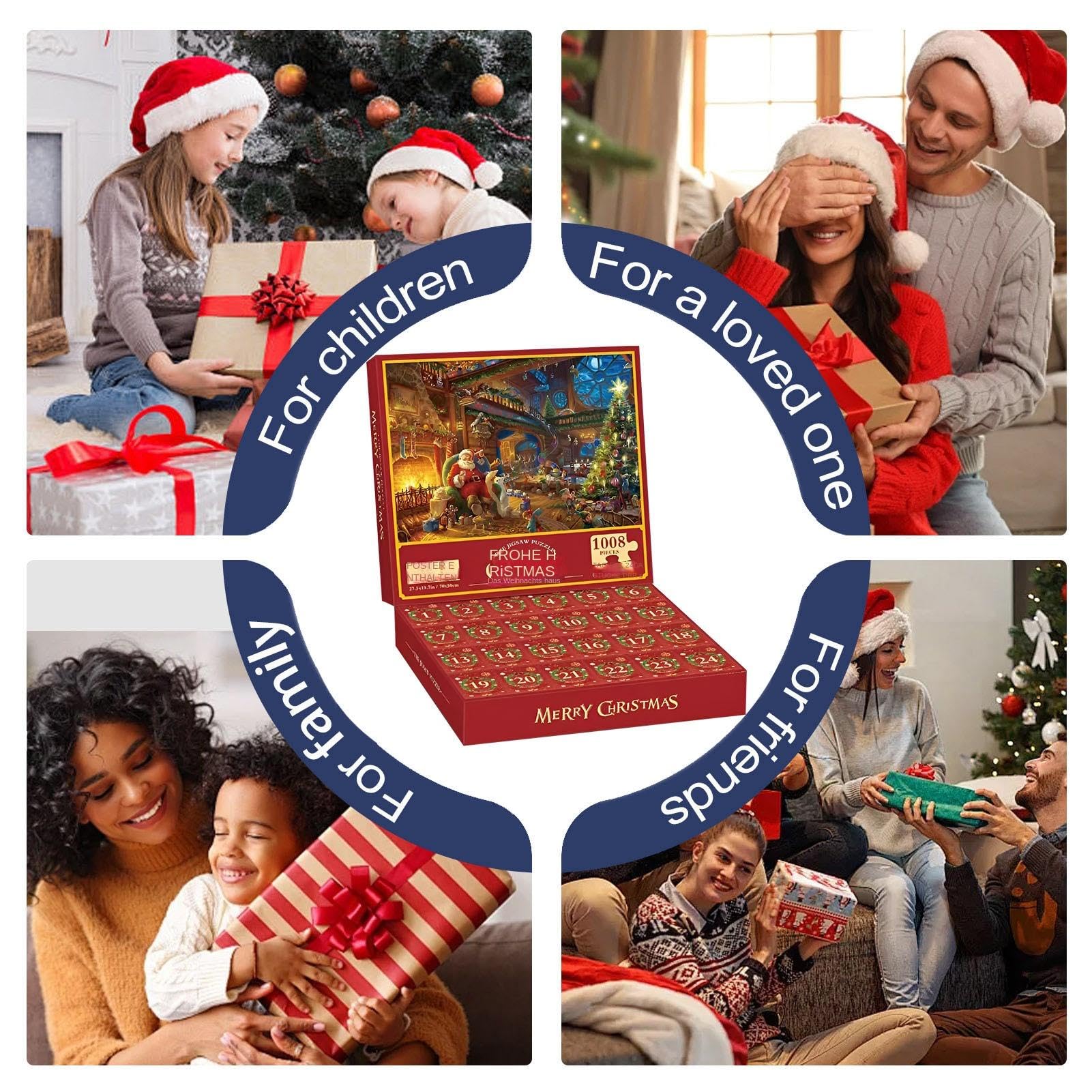 Adventskalender 2024 Weihnachtspuzzle Für Erwachsene – 1000 Teile Buntglas-Puzzle, 24 Tage Countdown – Mit Geschenkbox & Poster, Fertig 70x50 Cm