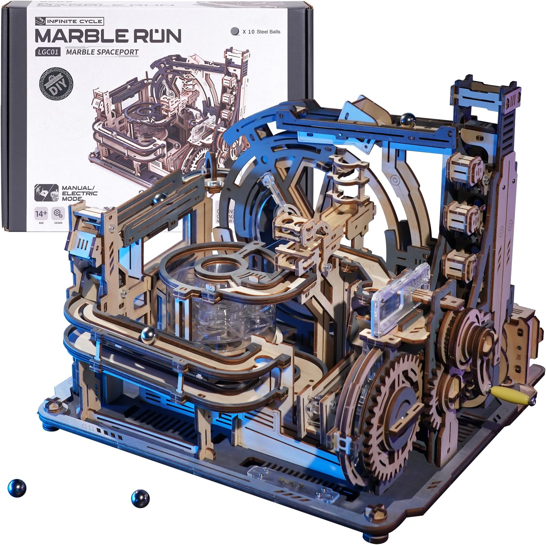 ROKR 3D Puzzles for Adults,Electric Marble Run Model Kits,2024 New Wooden Puzzles for Adults,Wooden Model Kits Spaceport,Creative Gifts for Adults&Teens