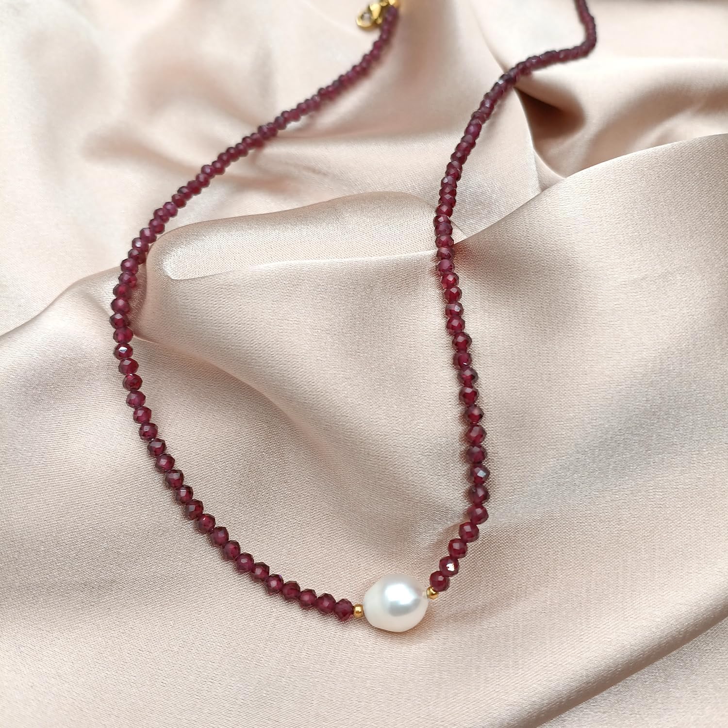 Crystal Beaded Necklace for Women Gemstone Necklace with Single Freshwater Pearl Colorful Beaded Necklaces for Women Trendy Natural Stone Choker - Image 2