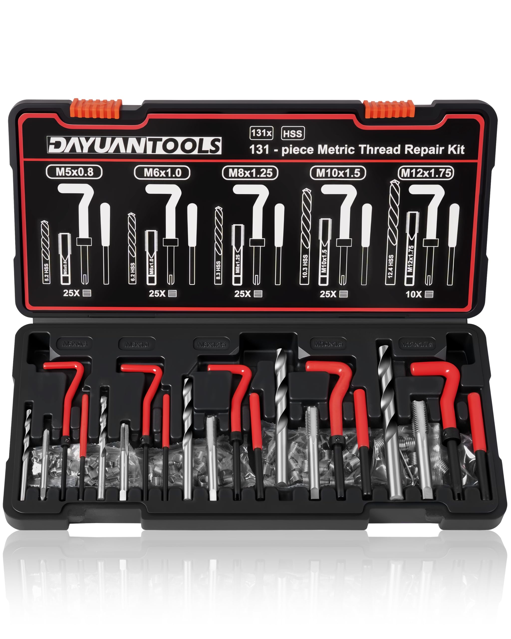 DAYUAN 131 pezzi, set di riparazione per trapano Helicoil, motore per auto, con manicotto filettato M5 M6 M8 M10 M12