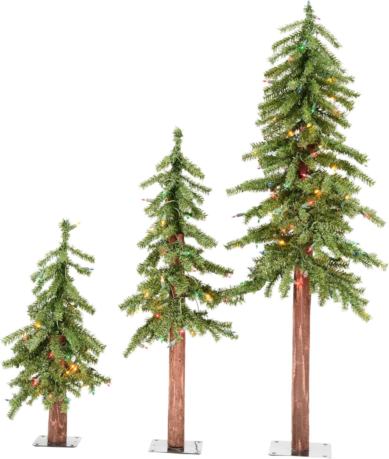 Vickerman 2' 3' 4' Natural Alpine Artificial Christmas Tree Set, Multi-Colored LED Lights - Faux Christmas Tree Set - Seasonal Indoor Home Decor - Reliable and Durable