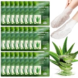 TEAWOO 24 Pairs Moisturizing Foot Masks with Aloe Vera Extract & Jojoba Oil | Intensely Hydrating Foot Mask For Dry Cracked Feet, Moisturizing Socks for Cracked Heel Treatment