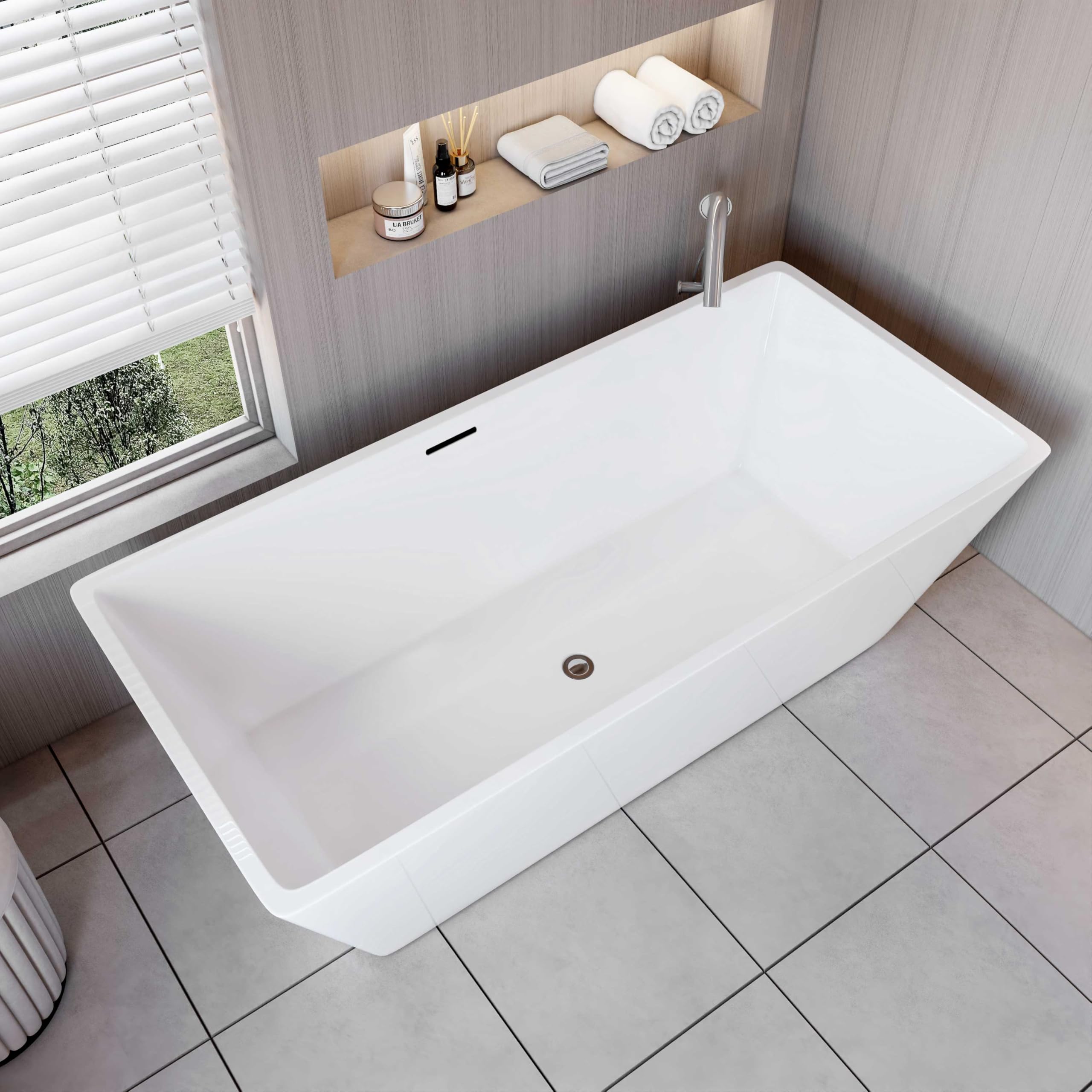AICA Baignoire îlot rectangulaire - 170 x 80 x 58cm - 360 L - En acrylique - Blanc - Avec bonde et trop plein - Moderne